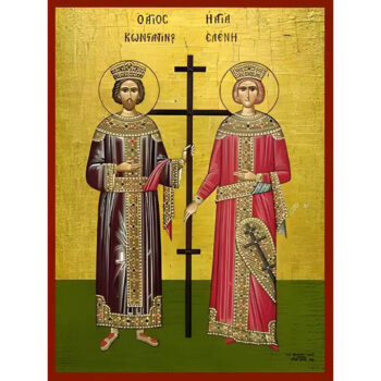 Εικόνα Ορθοδοξίας με περίγραμμα χρυσό σε ξύλο Φλαμουρίας  με  βάση Εικόνα ΑΓΙΟΙ ΚΩΝΣΤΑΝΤΙΝΟΣ ΚΑΙ ΕΛΕΝΗ, ΟΛΟΣΩΜΟΙ Χειροποίητη Ελληνορθόδοξη εικόνα του Ιησού Χριστού, Κρεμαστή πλάκα βυζαντινής τέχνης, χριστιανική τέχνη Διάσταση 40x30 cm (10,2x7,9 ίντσες)  INTRAEK-1447757865156 - Image 1