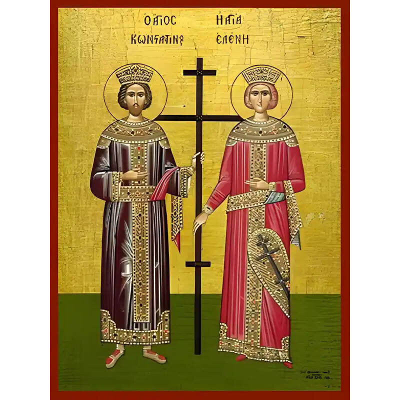 Εικόνα Ορθοδοξίας με περίγραμμα χρυσό σε ξύλο Φλαμουρίας  με  βάση Εικόνα ΑΓΙΟΙ ΚΩΝΣΤΑΝΤΙΝΟΣ ΚΑΙ ΕΛΕΝΗ, ΟΛΟΣΩΜΟΙ Χειροποίητη Ελληνορθόδοξη εικόνα του Ιησού Χριστού, Κρεμαστή πλάκα βυζαντινής τέχνης, χριστιανική τέχνη Διάσταση 40x30 cm (10,2x7,9 ίντσες)  INTRAEK-1447757865156