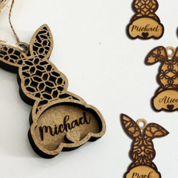 Intra απο ξύλο plywood 3mm-4mm πάχος - Πακέτο ετικετών πασχαλινό λαγουδάκι Δίασταση 4x7 cm INTRAFABR-115596910 - Image 1