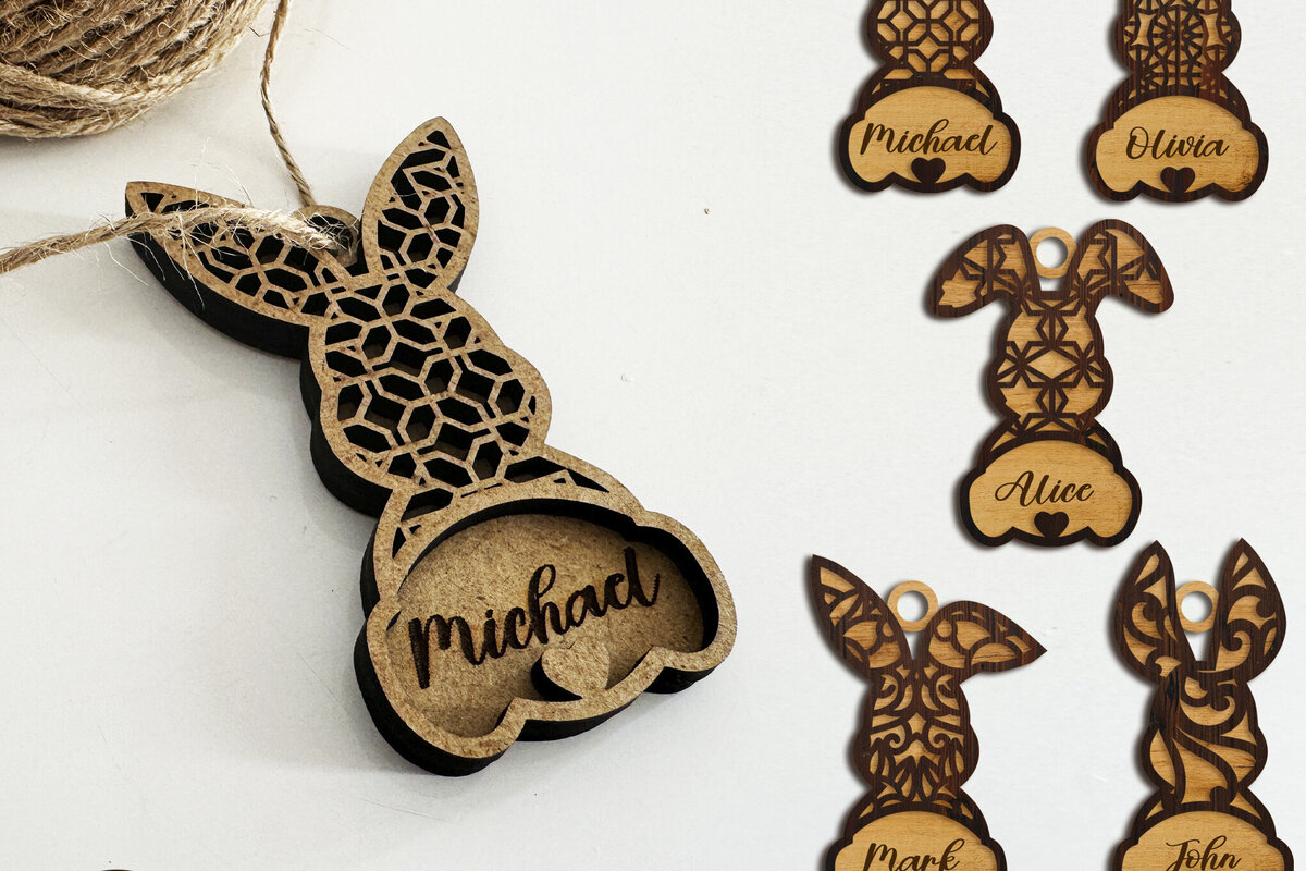 Intra απο ξύλο plywood 3mm-4mm πάχος - Πακέτο ετικετών πασχαλινό λαγουδάκι Δίασταση 4x7 cm INTRAFABR-115596910