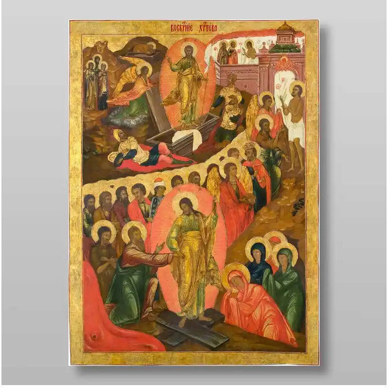 Εικόνα Ορθοδοξίας με περίγραμμα χρυσό σε ξύλο Φλαμουρίας  με  βάση Ανάσταση Χριστού. Το Harrowing of Hades Χειροποίητη Ελληνορθόδοξη , Κρεμαστή πλάκα βυζαντινής τέχνης, χριστιανική τέχνη Διάσταση 15x11 cm (5,9 x 4,3 ίντσες) INTRAEK-2954