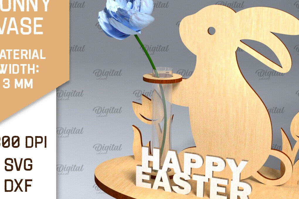 Intra απο ξύλο plywood 3mm-4mm πάχος - Πασχαλινό βάζο για λαγουδάκι . Πασχαλινό Βάζο Laser Δίασταση 15x15 cm INTRAFABR-92465184