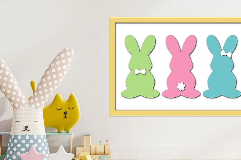 Intra απο ξύλο plywood 3mm-4mm πάχος - Πασχαλινό λαγουδάκι διάνυσμα κοπής με λέιζερ  Δίασταση 15x15 cm INTRAFABR-56159908