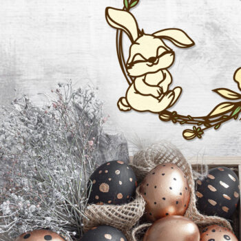 Intra απο ξύλο plywood 3mm-4mm πάχος - Διακοσμητικό στεφάνι τοίχου Πασχαλινό Λαγουδάκι Δίασταση 2x14 cm INTRAFABR-115533733 - Image 1