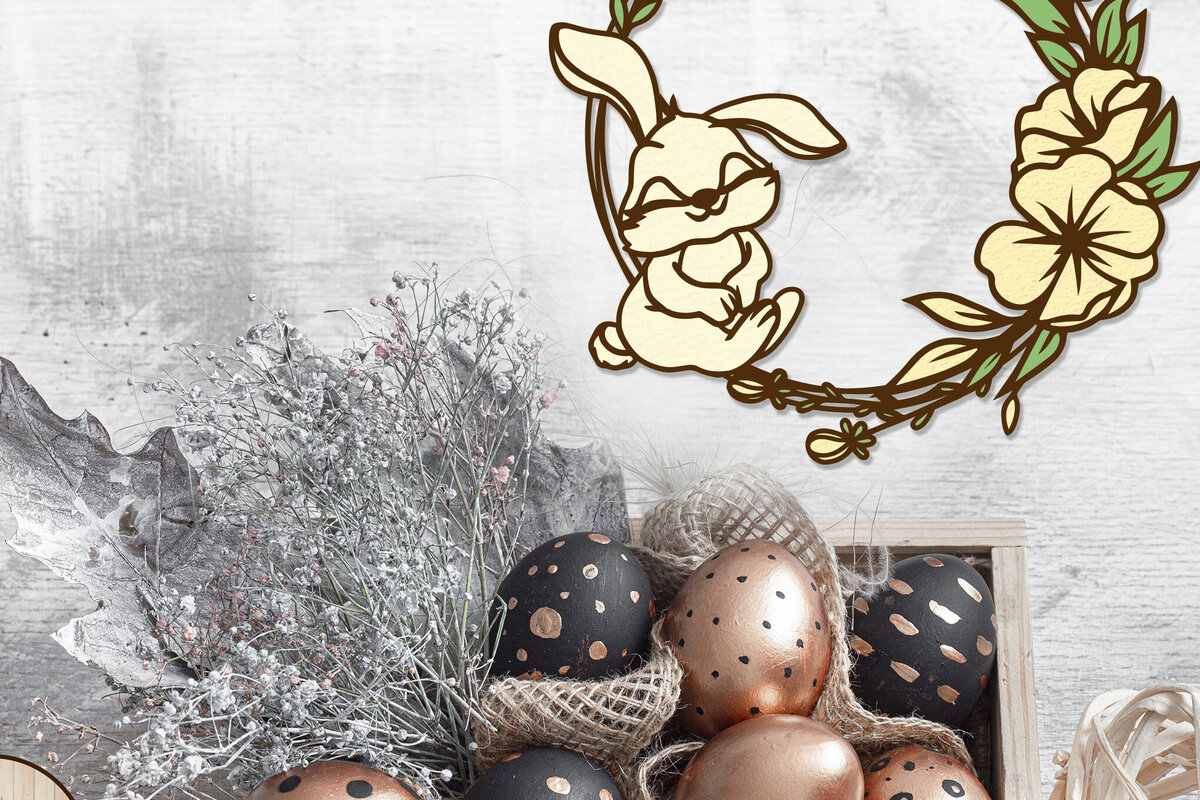 Intra απο ξύλο plywood 3mm-4mm πάχος - Διακοσμητικό στεφάνι τοίχου Πασχαλινό Λαγουδάκι Δίασταση 2x14 cm INTRAFABR-115533733