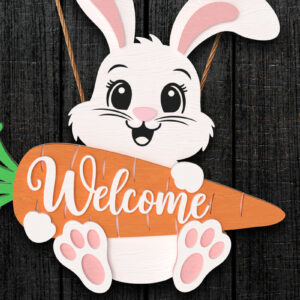 Intra απο ξύλο plywood 3mm-4mm πάχος - Πασχαλινό λαγουδάκι καλωσορίσματος καρότο σημάδι Δίασταση 30x20 cm INTRAFABR-113924261