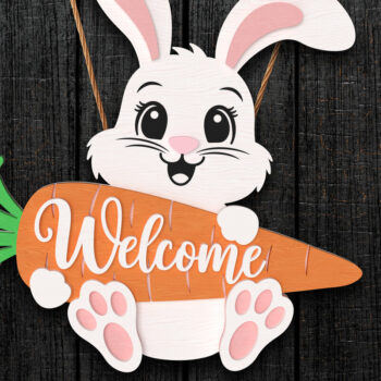 Intra απο ξύλο plywood 3mm-4mm πάχος - Πασχαλινό λαγουδάκι καλωσορίσματος καρότο σημάδι Δίασταση 30x20 cm INTRAFABR-113924261 - Image 1