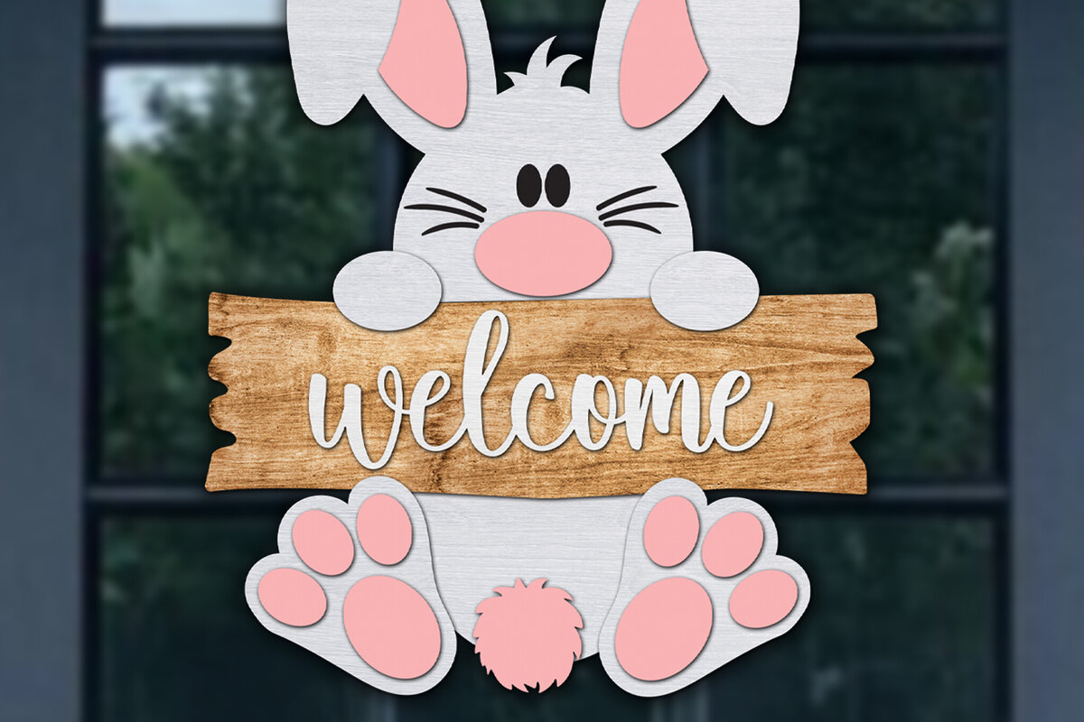 Intra απο ξύλο plywood 3mm-4mm πάχος -  κοπής με λέιζερ καλωσορίσματος Easter Bunny Δίασταση 15x15 cm INTRAFABR-116082036