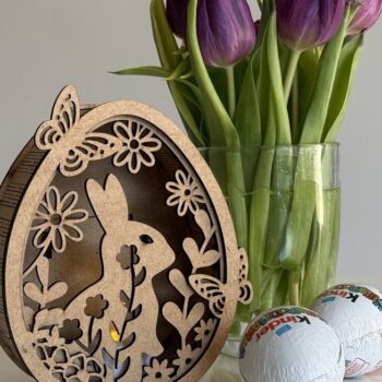 Intra απο ξύλο plywood 3mm-4mm πάχος - Πασχαλινή λαμπάδα με λαγουδάκι Δίασταση 5x5 cm INTRAFABR-118885286 - Image 3