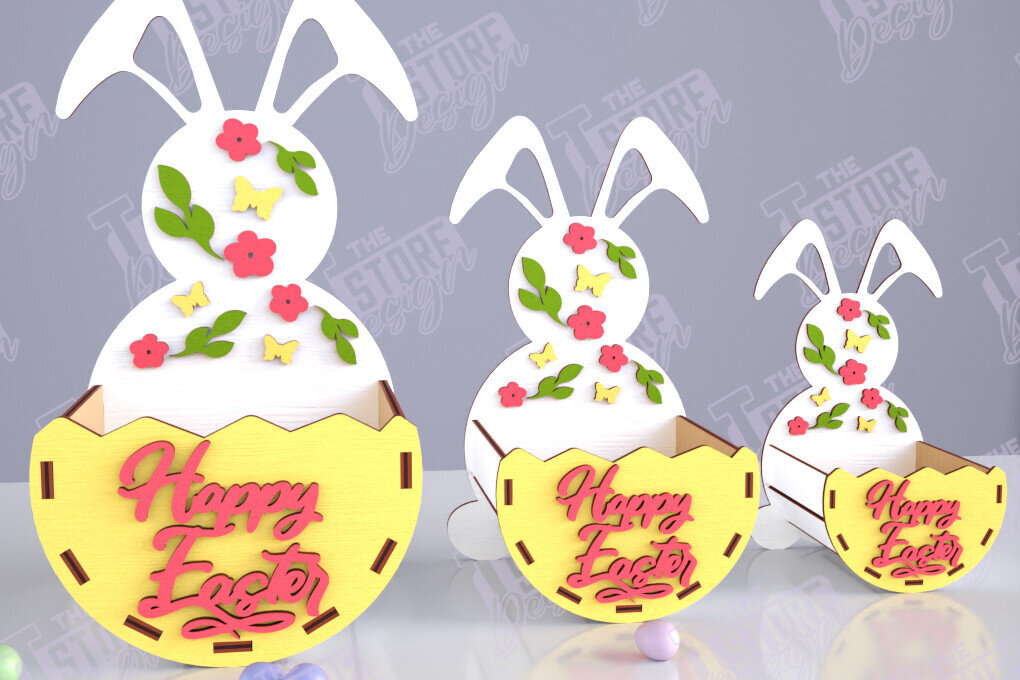 Intra απο ξύλο plywood 3mm-4mm πάχος - Πασχαλινό καλάθι με καραμέλες | Αυγοθήκη | Λαγουδάκι Δίασταση 15x15 cm INTRAFABR-117799060