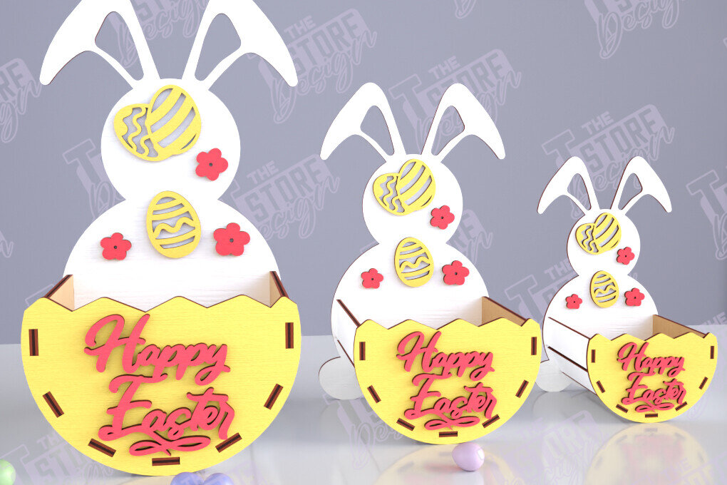 Intra απο ξύλο plywood 3mm-4mm πάχος - Πασχαλινό καλάθι με καραμέλες | Αυγοθήκη | Λαγουδάκι Δίασταση 15x15 cm INTRAFABR-117799079