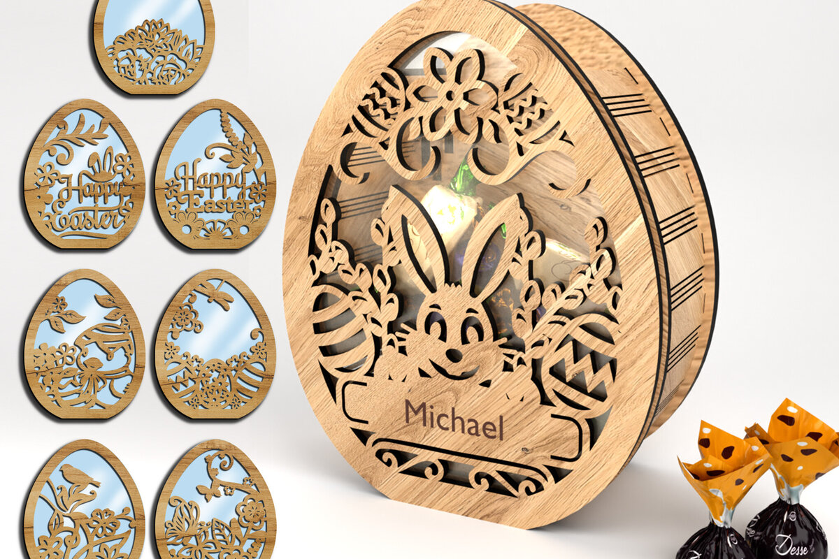 Intra απο ξύλο plywood 3mm-4mm πάχος - Σετ Πασχαλινές θήκες για καραμέλα Δίασταση 5x5 cm INTRAFABR-116411003