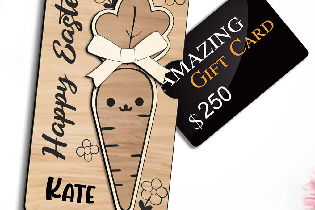 Intra απο ξύλο plywood 3mm-4mm πάχος - Πασχαλινό καρότο δωροκάρτας Κάτοχος χρημάτων  Δίασταση 15x15 cm INTRAFABR-114156009