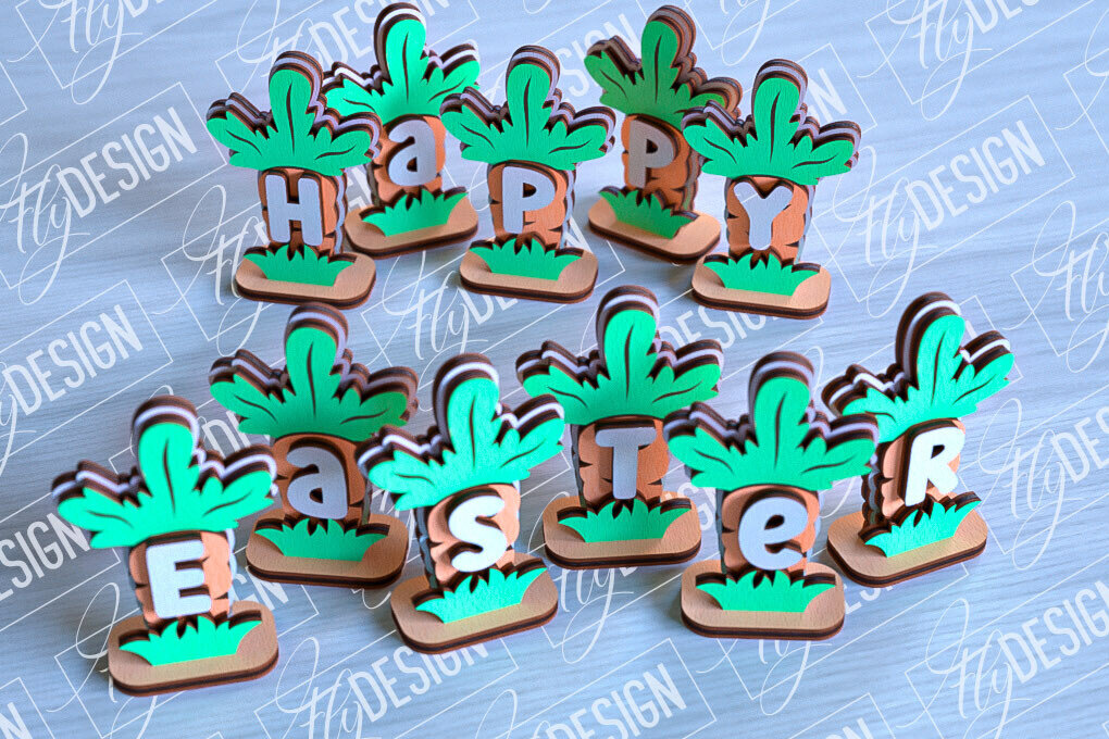 Intra απο ξύλο plywood 3mm-4mm πάχος - Πασχαλινά καρότα | Σχέδιο κοπής με λέιζερ Δίασταση 15x15 cm INTRAFABR-91069139