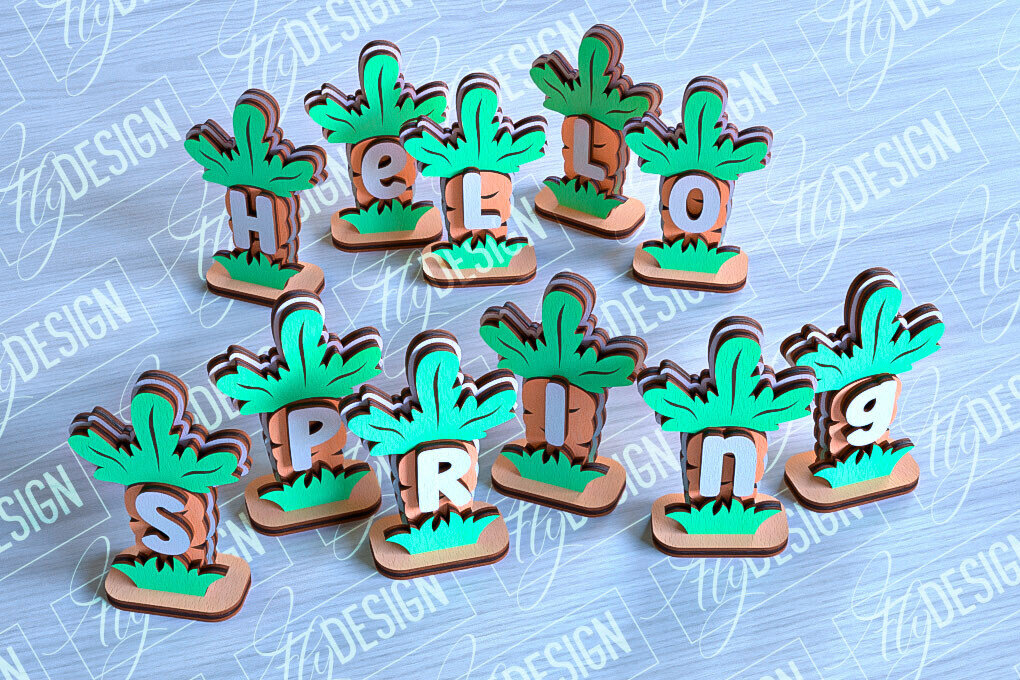 Intra απο ξύλο plywood 3mm-4mm πάχος - Πασχαλινά καρότα | Σχέδιο κοπής με λέιζερ Δίασταση 15x15 cm INTRAFABR-91069105