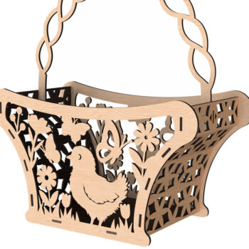 Intra απο ξύλο plywood 3mm-4mm πάχος - Πασχαλινό καλάθι με κοτόπουλα Laser Cut  Δίασταση 30x20 cm INTRAFABR-116336090 - Image 1