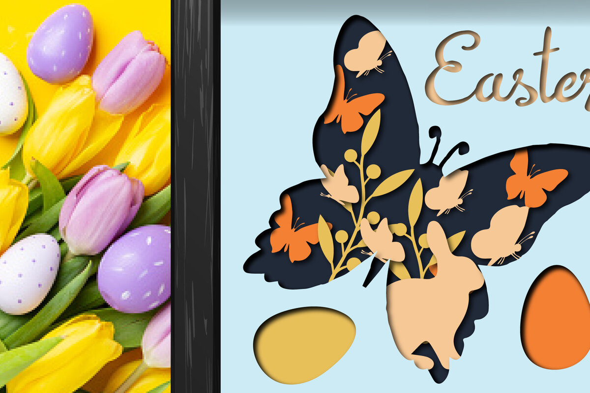 Intra απο ξύλο plywood 3mm-4mm πάχος - Easter Day Butterfly Shadow Box  Δίασταση 25x25 cm INTRAFABR-26054765
