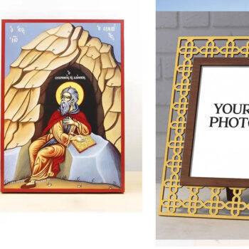 Εικόνα Ορθοδοξίας Πολυτελείας  με  σχεδιο Σταυρούς μαζι με  Βάση σε  8 χρώματα με περίγραμμα χρυσό σε ξύλο Plywood (Πλακάζ)   με  βάση Άγιος Ιωάννης Κλίμακος του Σινά, συγγραφέας του «The Ladder», Ξύλινη Χειροποίητη Εικόνα Ελληνικού Premium Βυζαντινού Στυλ τοίχου Κρεμασμένη σε ξύλινη πλάκα Χειροποίητη Ελληνορθόδοξη εικόνα του Ιησού Χριστού, Κρεμαστή πλάκα βυζαντινής τέχνης, χριστιανική τέχνη Διάσταση 10x7 cm (3,9 x 2,8 ίντσες)  INTRAEK3kadro3211-11229 - Image 1