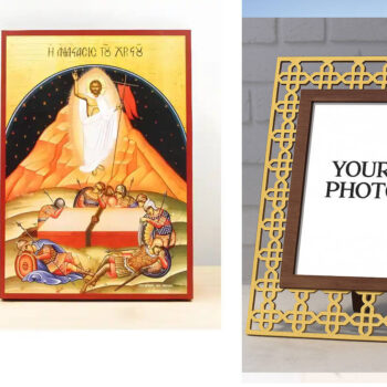 Εικόνα Ορθοδοξίας Πολυτελείας  με  σχεδιο Σταυρούς μαζι με  Βάση σε  8 χρώματα με περίγραμμα χρυσό σε ξύλο Plywood (Πλακάζ)   με  βάση Λεπτομέρεια Ανάσταση του Ιησού Χριστού, Ξύλινη Χειροποίητη Εικόνα Ελληνικού Premium Βυζαντινού Στυλ Κρεμασμένο σε ξύλινη πλάκα Ορθόδοξο Θρησκευτικό Θέμα Χειροποίητη Ελληνορθόδοξη εικόνα του Ιησού Χριστού, Κρεμαστή πλάκα βυζαντινής τέχνης, χριστιανική τέχνη Διάσταση 15x11 cm (5,9 x 4,3 ίντσες)  INTRAEK3kadro3211-611227 - Image 1