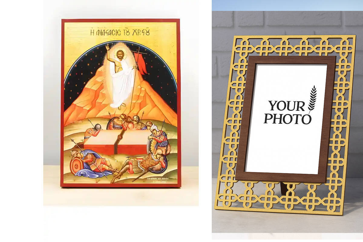 Εικόνα Ορθοδοξίας Πολυτελείας  με  σχεδιο Σταυρούς μαζι με  Βάση σε  8 χρώματα με περίγραμμα χρυσό σε ξύλο Plywood (Πλακάζ)   με  βάση Λεπτομέρεια Ανάσταση του Ιησού Χριστού, Ξύλινη Χειροποίητη Εικόνα Ελληνικού Premium Βυζαντινού Στυλ Κρεμασμένο σε ξύλινη πλάκα Ορθόδοξο Θρησκευτικό Θέμα Χειροποίητη Ελληνορθόδοξη εικόνα του Ιησού Χριστού, Κρεμαστή πλάκα βυζαντινής τέχνης, χριστιανική τέχνη Διάσταση 10x7 cm (3,9 x 2,8 ίντσες)  INTRAEK3kadro3211-11227