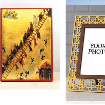 Εικόνα Ορθοδοξίας Πολυτελείας με σχεδιο Σταυρούς μαζι με Βάση σε 8 χρώματα με περίγραμμα χρυσό σε ξύλο Plywood (Πλακάζ) με βάση The Ladder of Divine Ascent, Ξύλινη Χειροποίητη Εικόνα Ελληνικού Premium Βυζαντινού Στυλ Κρεμασμένο σε ξύλινη πλάκα Θρησκευτικό θέμα Χειροποίητη Ελληνορθόδοξη εικόνα του Ιησού Χριστού, Κρεμαστή πλάκα βυζαντινής τέχνης, χριστιανική τέχνη Διάσταση 15x11 cm (5,9 x 4,3 ίντσες) INTRAEK3kadro3211-611226 - Image 1