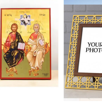 Εικόνα Ορθοδοξίας Πολυτελείας  με  σχεδιο Σταυρούς μαζι με  Βάση σε  8 χρώματα με περίγραμμα χρυσό σε ξύλο Plywood (Πλακάζ)   με  βάση Αγίας Τριάδας Ανθρωπομορφική, Ξύλινη Χειροποίητη Εικόνα Ο τοίχος Ελληνικού Premium Βυζαντινού Στυλ Κρεμασμένος σε Ξύλινη Πλάκα Θρησκευτικό Θέμα Χειροποίητη Ελληνορθόδοξη εικόνα του Ιησού Χριστού, Κρεμαστή πλάκα βυζαντινής τέχνης, χριστιανική τέχνη Διάσταση 15x11 cm (5,9 x 4,3 ίντσες)  INTRAEK3kadro3211-611213 - Image 1