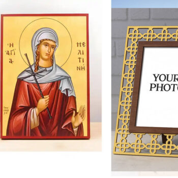 Εικόνα Ορθοδοξίας Πολυτελείας  με  σχεδιο Σταυρούς μαζι με  Βάση σε  8 χρώματα με περίγραμμα χρυσό σε ξύλο Plywood (Πλακάζ)   με  βάση Αγία Μελιτίνη της Μαρκιανόπολης, Ξύλινη Χειροποίητη Εικόνα Ελληνικού Premium Βυζαντινού Στυλ Κρεμαστή σε ξύλινη πλάκα Θρησκευτικό θέμα Χειροποίητη Ελληνορθόδοξη εικόνα του Ιησού Χριστού, Κρεμαστή πλάκα βυζαντινής τέχνης, χριστιανική τέχνη Διάσταση 15x11 cm (5,9 x 4,3 ίντσες)  INTRAEK3kadro3211-611209 - Image 1