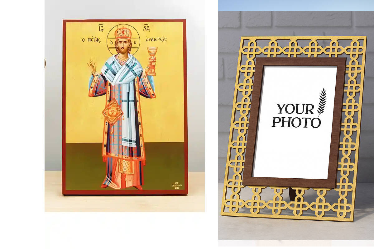 Εικόνα Ορθοδοξίας Πολυτελείας  με  σχεδιο Σταυρούς μαζι με  Βάση σε  8 χρώματα με περίγραμμα χρυσό σε ξύλο Plywood (Πλακάζ)   με  βάση Ιησούς Χριστός ο Μέγας Αρχιερέας, Ξύλινη Χειροποίητη Εικόνα Ελληνικού Βυζαντινού Στυλ τοίχου Κρεμασμένη σε ξύλινη πλάκα Θρησκευτικό θέμα Χειροποίητη Ελληνορθόδοξη εικόνα του Ιησού Χριστού, Κρεμαστή πλάκα βυζαντινής τέχνης, χριστιανική τέχνη Διάσταση 10x7 cm (3,9 x 2,8 ίντσες)  INTRAEK3kadro3211-11203