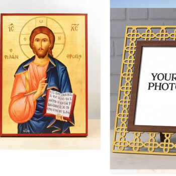 Εικόνα Ορθοδοξίας Πολυτελείας  με  σχεδιο Σταυρούς μαζι με  Βάση σε  8 χρώματα με περίγραμμα χρυσό σε ξύλο Plywood (Πλακάζ)   με  βάση Ιησούς Χριστός ο Μέγας Φιλάνθρωπος, Ξύλινη Χειροποίητη Εικόνα Ελληνικού Βυζαντινού Στυλ Κρεμασμένο σε ξύλινη πλάκα Θρησκευτικό θέμα Χειροποίητη Ελληνορθόδοξη εικόνα του Ιησού Χριστού, Κρεμαστή πλάκα βυζαντινής τέχνης, χριστιανική τέχνη Διάσταση 10x7 cm (3,9 x 2,8 ίντσες)  INTRAEK3kadro3211-11202 - Image 1