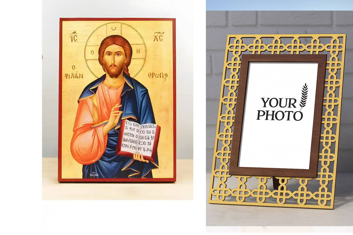 Εικόνα Ορθοδοξίας Πολυτελείας  με  σχεδιο Σταυρούς μαζι με  Βάση σε  8 χρώματα με περίγραμμα χρυσό σε ξύλο Plywood (Πλακάζ)   με  βάση Ιησούς Χριστός ο Μέγας Φιλάνθρωπος, Ξύλινη Χειροποίητη Εικόνα Ελληνικού Βυζαντινού Στυλ Κρεμασμένο σε ξύλινη πλάκα Θρησκευτικό θέμα Χειροποίητη Ελληνορθόδοξη εικόνα του Ιησού Χριστού, Κρεμαστή πλάκα βυζαντινής τέχνης, χριστιανική τέχνη Διάσταση 10x7 cm (3,9 x 2,8 ίντσες)  INTRAEK3kadro3211-11202