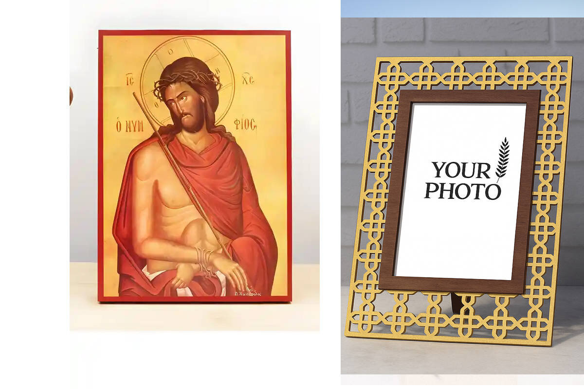 Εικόνα Ορθοδοξίας Πολυτελείας  με  σχεδιο Σταυρούς μαζι με  Βάση σε  8 χρώματα με περίγραμμα χρυσό σε ξύλο Plywood (Πλακάζ)   με  βάση Ιησούς Χριστός "Νύμφιος" ο Νυμφίος, Ξύλινη Χειροποίητη Εικόνα Ελληνικού Βυζαντινού Στυλ Κρεμαστή σε Ξύλινη Πλάκα Θρησκευτικό Θέμα Χειροποίητη Ελληνορθόδοξη εικόνα του Ιησού Χριστού, Κρεμαστή πλάκα βυζαντινής τέχνης, χριστιανική τέχνη Διάσταση 10x7 cm (3,9 x 2,8 ίντσες)  INTRAEK3kadro3211-11200