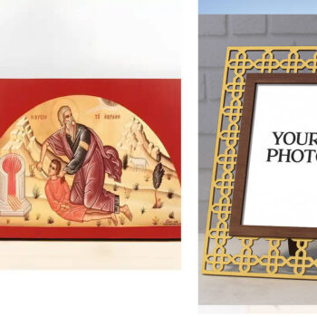 Εικόνα Ορθοδοξίας Πολυτελείας  με  σχεδιο Σταυρούς μαζι με  Βάση σε  8 χρώματα με περίγραμμα χρυσό σε ξύλο Plywood (Πλακάζ)   με  βάση The Sacrifice of Abraham, Ξύλινη Χειροποίητη Εικόνα Ελληνικού Premium Βυζαντινού Στυλ Κρεμασμένος σε ξύλινη πλάκα Θρησκευτικό θέμα Χειροποίητη Ελληνορθόδοξη εικόνα του Ιησού Χριστού, Κρεμαστή πλάκα βυζαντινής τέχνης, χριστιανική τέχνη Διάσταση 15x11 cm (5,9 x 4,3 ίντσες)  INTRAEK3kadro3211-611199 - Image 1