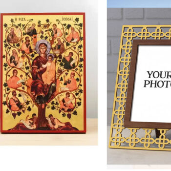 Εικόνα Ορθοδοξίας Πολυτελείας  με  σχεδιο Σταυρούς μαζι με  Βάση σε  8 χρώματα με περίγραμμα χρυσό σε ξύλο Plywood (Πλακάζ)   με  βάση Virgin Mary The Tree of Jesse, Ξύλινη Χειροποίητη Εικόνα Ελληνικού Premium Βυζαντινού Στυλ Κρεμασμένο σε ξύλινη πλάκα Θρησκευτικό θέμα Χειροποίητη Ελληνορθόδοξη εικόνα του Ιησού Χριστού, Κρεμαστή πλάκα βυζαντινής τέχνης, χριστιανική τέχνη Διάσταση 15x11 cm (5,9 x 4,3 ίντσες)  INTRAEK3kadro3211-611196 - Image 1