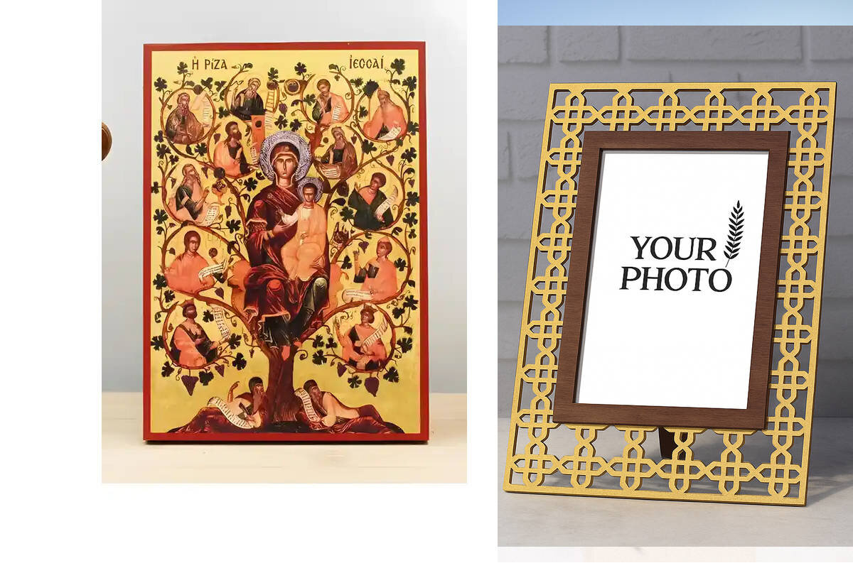 Εικόνα Ορθοδοξίας Πολυτελείας  με  σχεδιο Σταυρούς μαζι με  Βάση σε  8 χρώματα με περίγραμμα χρυσό σε ξύλο Plywood (Πλακάζ)   με  βάση Virgin Mary The Tree of Jesse, Ξύλινη Χειροποίητη Εικόνα Ελληνικού Premium Βυζαντινού Στυλ Κρεμασμένο σε ξύλινη πλάκα Θρησκευτικό θέμα Χειροποίητη Ελληνορθόδοξη εικόνα του Ιησού Χριστού, Κρεμαστή πλάκα βυζαντινής τέχνης, χριστιανική τέχνη Διάσταση 10x7 cm (3,9 x 2,8 ίντσες)  INTRAEK3kadro3211-11196