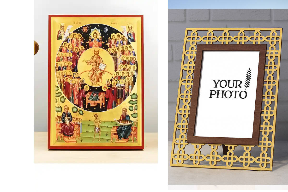 Εικόνα Ορθοδοξίας Πολυτελείας  με  σχεδιο Σταυρούς μαζι με  Βάση σε  8 χρώματα με περίγραμμα χρυσό σε ξύλο Plywood (Πλακάζ)   με  βάση Γιορτή των Αγίων Πάντων, Ξύλινη Χειροποίητη Εικόνα Ελληνικού Premium Βυζαντινού Στυλ Κρεμασμένο σε ξύλινη πλάκα Θρησκευτικό θέμα Χειροποίητη Ελληνορθόδοξη εικόνα του Ιησού Χριστού, Κρεμαστή πλάκα βυζαντινής τέχνης, χριστιανική τέχνη Διάσταση 10x7 cm (3,9 x 2,8 ίντσες)  INTRAEK3kadro3211-11190