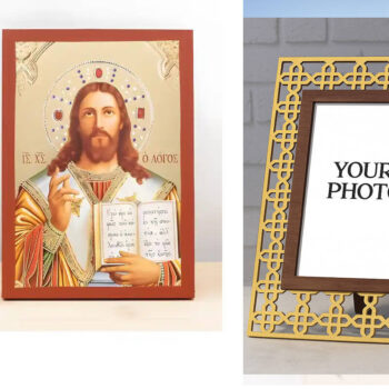 Εικόνα Ορθοδοξίας Πολυτελείας  με  σχεδιο Σταυρούς μαζι με  Βάση σε  8 χρώματα με περίγραμμα χρυσό σε ξύλο Plywood (Πλακάζ)   με  βάση Ο Ιησούς Χριστός ευλογούσε στην αρχή ήταν η Ξύλινη Χειροποίητη Εικόνα με Αλουμινόχαρτο Ελληνικού Βυζαντινού Στυλ σε τοίχο Χειροποίητη Ελληνορθόδοξη εικόνα του Ιησού Χριστού, Κρεμαστή πλάκα βυζαντινής τέχνης, χριστιανική τέχνη Διάσταση 15x11 cm (5,9 x 4,3 ίντσες)  INTRAEK3kadro3211-611189 - Image 1