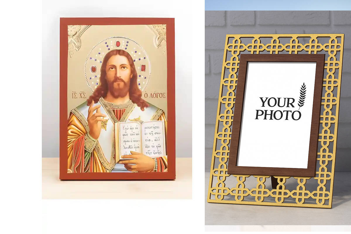 Εικόνα Ορθοδοξίας Πολυτελείας  με  σχεδιο Σταυρούς μαζι με  Βάση σε  8 χρώματα με περίγραμμα χρυσό σε ξύλο Plywood (Πλακάζ)   με  βάση Ο Ιησούς Χριστός ευλογούσε στην αρχή ήταν η Ξύλινη Χειροποίητη Εικόνα με Αλουμινόχαρτο Ελληνικού Βυζαντινού Στυλ σε τοίχο Χειροποίητη Ελληνορθόδοξη εικόνα του Ιησού Χριστού, Κρεμαστή πλάκα βυζαντινής τέχνης, χριστιανική τέχνη Διάσταση 10x7 cm (3,9 x 2,8 ίντσες)  INTRAEK3kadro3211-11189