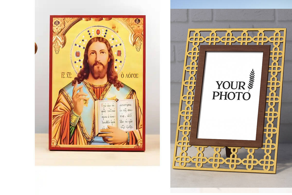 Εικόνα Ορθοδοξίας Πολυτελείας  με  σχεδιο Σταυρούς μαζι με  Βάση σε  8 χρώματα με περίγραμμα χρυσό σε ξύλο Plywood (Πλακάζ)   με  βάση Ο Ιησούς Χριστός Ευλογία – Στην αρχή ήταν ο Κόλπος, Ξύλινη Χειροποίητη Εικόνα Ελληνικής Premium Βυζαντινού Στυλ τοίχου Κρεμασμένη σε Πλάκα Θρησκευτικό Χειροποίητη Ελληνορθόδοξη εικόνα του Ιησού Χριστού, Κρεμαστή πλάκα βυζαντινής τέχνης, χριστιανική τέχνη Διάσταση 10x7 cm (3,9 x 2,8 ίντσες)  INTRAEK3kadro3211-11188