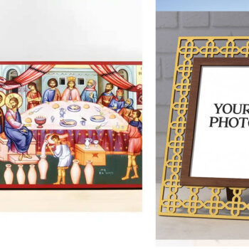 Εικόνα Ορθοδοξίας Πολυτελείας  με  σχεδιο Σταυρούς μαζι με  Βάση σε  8 χρώματα με περίγραμμα χρυσό σε ξύλο Plywood (Πλακάζ)   με  βάση Γάμος Ιησούς Χριστός στην Κανά, Ξύλινη Χειροποίητη Εικόνα Ελληνικού Premium Βυζαντινού Στυλ τοίχου που κρεμιέται σε ξύλινη πλάκα Ορθόδοξο θρησκευτικό θέμα Χειροποίητη Ελληνορθόδοξη εικόνα του Ιησού Χριστού, Κρεμαστή πλάκα βυζαντινής τέχνης, χριστιανική τέχνη Διάσταση 10x7 cm (3,9 x 2,8 ίντσες)  INTRAEK3kadro3211-11185 - Image 1