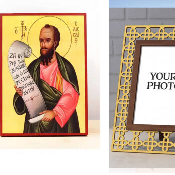 Εικόνα Ορθοδοξίας Πολυτελείας  με  σχεδιο Σταυρούς μαζι με  Βάση σε  8 χρώματα με περίγραμμα χρυσό σε ξύλο Plywood (Πλακάζ)   με  βάση Άγιος Προφήτης Ελισσαίου, Ξύλινη Χειροποίητη Εικόνα Ελληνικού Premium Βυζαντινού Στυλ Κρεμαστή σε ξύλινη πλάκα Θρησκευτικό θέμα Χειροποίητη Ελληνορθόδοξη εικόνα του Ιησού Χριστού, Κρεμαστή πλάκα βυζαντινής τέχνης, χριστιανική τέχνη Διάσταση 10x7 cm (3,9 x 2,8 ίντσες)  INTRAEK3kadro3211-11184 - Image 1