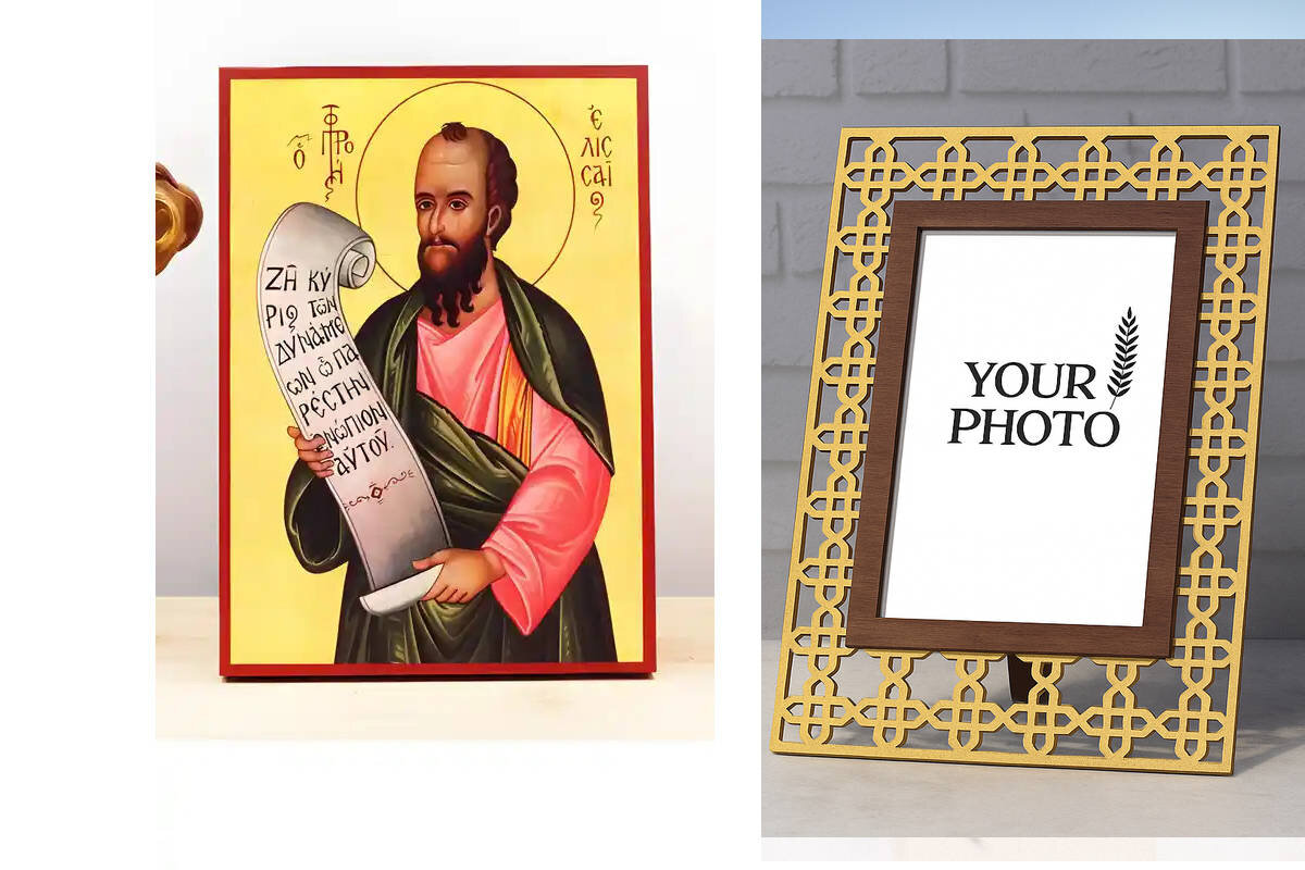 Εικόνα Ορθοδοξίας Πολυτελείας  με  σχεδιο Σταυρούς μαζι με  Βάση σε  8 χρώματα με περίγραμμα χρυσό σε ξύλο Plywood (Πλακάζ)   με  βάση Άγιος Προφήτης Ελισσαίου, Ξύλινη Χειροποίητη Εικόνα Ελληνικού Premium Βυζαντινού Στυλ Κρεμαστή σε ξύλινη πλάκα Θρησκευτικό θέμα Χειροποίητη Ελληνορθόδοξη εικόνα του Ιησού Χριστού, Κρεμαστή πλάκα βυζαντινής τέχνης, χριστιανική τέχνη Διάσταση 10x7 cm (3,9 x 2,8 ίντσες)  INTRAEK3kadro3211-11184