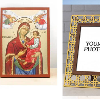 Εικόνα Ορθοδοξίας Πολυτελείας  με  σχεδιο Σταυρούς μαζι με  Βάση σε  8 χρώματα με περίγραμμα χρυσό σε ξύλο Plywood (Πλακάζ)   με  βάση Παναγία Γοργοεπήκοος με τον Ιησού, Ξύλινη Χειροποίητη Εικόνα με Χαρακτική Ελληνική Βυζαντινού Στυλ σε Ξύλινη πλάκα Χειροποίητη Ελληνορθόδοξη εικόνα του Ιησού Χριστού, Κρεμαστή πλάκα βυζαντινής τέχνης, χριστιανική τέχνη Διάσταση 15x11 cm (5,9 x 4,3 ίντσες)  INTRAEK3kadro3211-611183 - Image 1