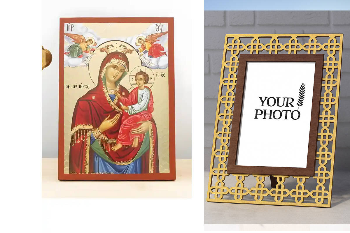 Εικόνα Ορθοδοξίας Πολυτελείας  με  σχεδιο Σταυρούς μαζι με  Βάση σε  8 χρώματα με περίγραμμα χρυσό σε ξύλο Plywood (Πλακάζ)   με  βάση Παναγία Γοργοεπήκοος με τον Ιησού, Ξύλινη Χειροποίητη Εικόνα με Χαρακτική Ελληνική Βυζαντινού Στυλ σε Ξύλινη πλάκα Χειροποίητη Ελληνορθόδοξη εικόνα του Ιησού Χριστού, Κρεμαστή πλάκα βυζαντινής τέχνης, χριστιανική τέχνη Διάσταση 10x7 cm (3,9 x 2,8 ίντσες)  INTRAEK3kadro3211-11183