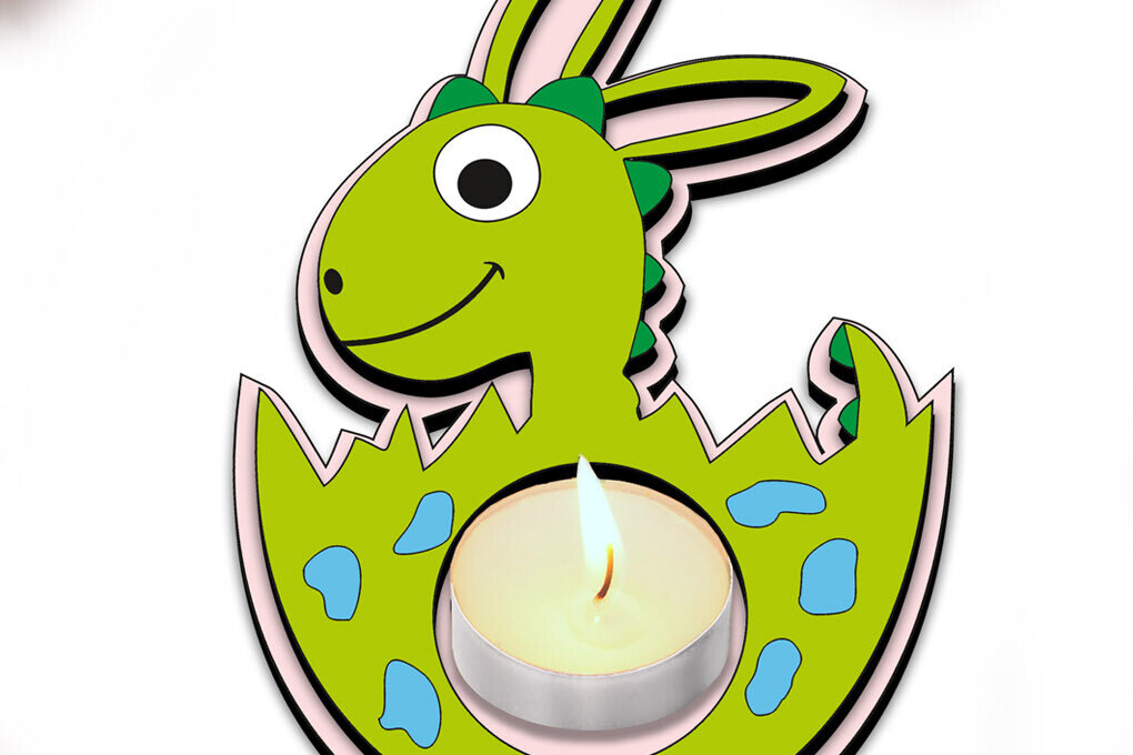 Intra απο ξύλο plywood 3mm-4mm πάχος - Κηροπήγιο τσαγιού Easter Dino Egg  Δίασταση 15x15 cm INTRAFABR-118285693