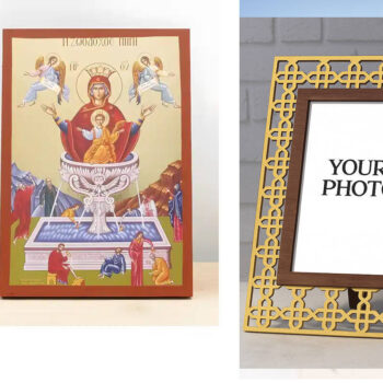 Εικόνα Ορθοδοξίας Πολυτελείας  με  σχεδιο Σταυρούς μαζι με  Βάση σε  8 χρώματα με περίγραμμα χρυσό σε ξύλο Plywood (Πλακάζ)   με  βάση Παναγία η Ζωοδόχος Πηγή με τον Ιησού και τους Αγγέλους, Ξύλινη Χειροποίητη Εικόνα με Ψηφιακή Εκτύπωση Ελληνικό Βυζαντινό Στυλ επιτοίχιο Χειροποίητη Ελληνορθόδοξη εικόνα του Ιησού Χριστού, Κρεμαστή πλάκα βυζαντινής τέχνης, χριστιανική τέχνη Διάσταση 10x7 cm (3,9 x 2,8 ίντσες)  INTRAEK3kadro3211-11180 - Image 1