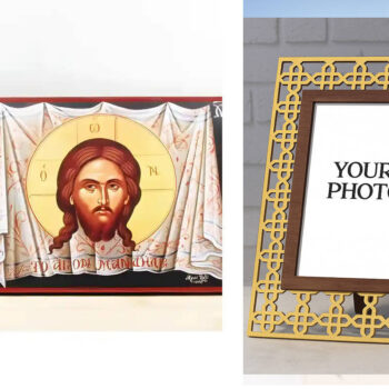 Εικόνα Ορθοδοξίας Πολυτελείας  με  σχεδιο Σταυρούς μαζι με  Βάση σε  8 χρώματα με περίγραμμα χρυσό σε ξύλο Plywood (Πλακάζ)   με  βάση Η Ιερά Χαρτοπετσέτα του Ιησού Χριστού, Ξύλινη Χειροποίητη Εικόνα Ελληνικού Premium Βυζαντινού Στυλ τοίχου Κρεμασμένη σε Ξύλινη Πλάκα Θρησκευτικό Χειροποίητη Ελληνορθόδοξη εικόνα του Ιησού Χριστού, Κρεμαστή πλάκα βυζαντινής τέχνης, χριστιανική τέχνη Διάσταση 10x7 cm (3,9 x 2,8 ίντσες)  INTRAEK3kadro3211-11179 - Image 1