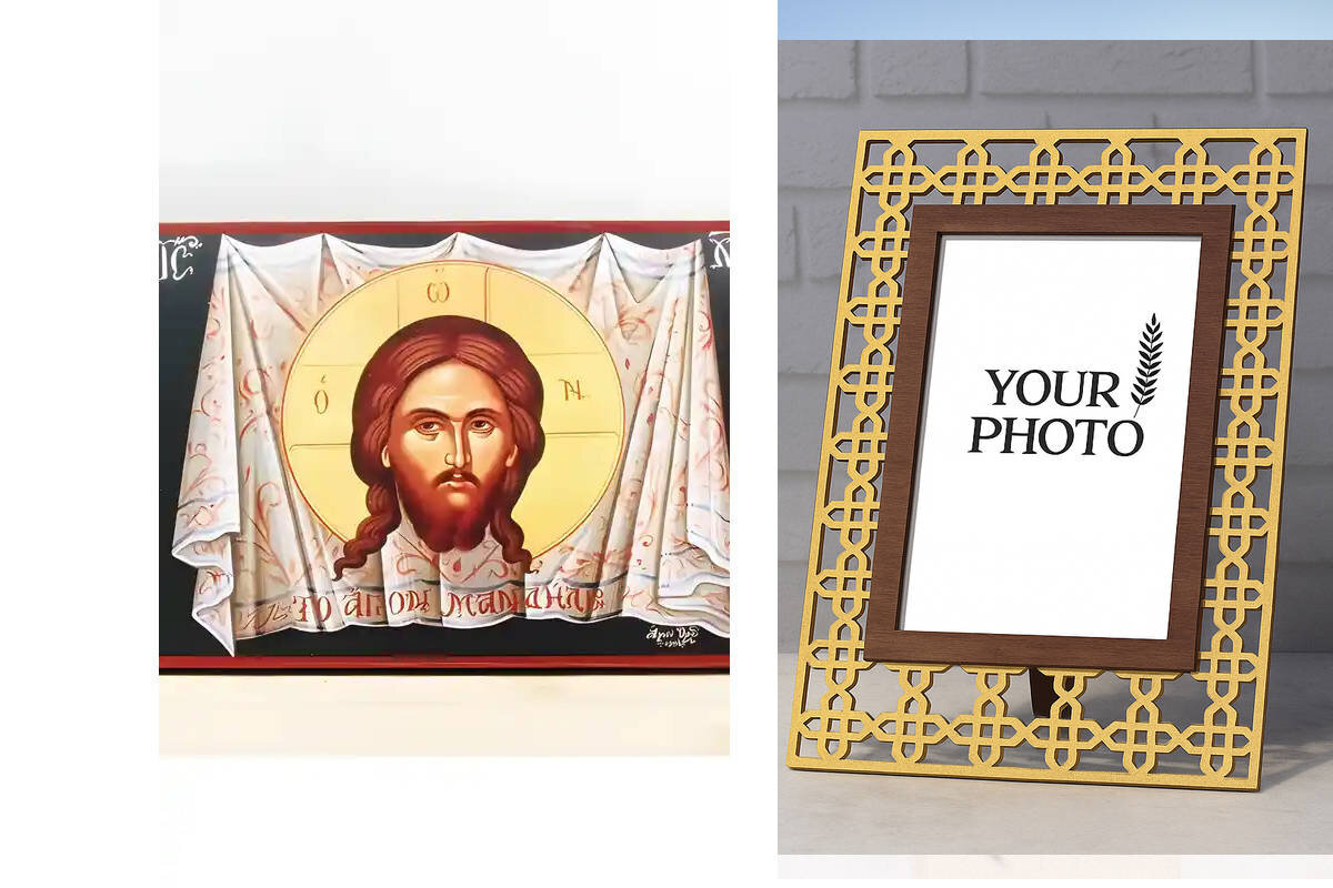 Εικόνα Ορθοδοξίας Πολυτελείας  με  σχεδιο Σταυρούς μαζι με  Βάση σε  8 χρώματα με περίγραμμα χρυσό σε ξύλο Plywood (Πλακάζ)   με  βάση Η Ιερά Χαρτοπετσέτα του Ιησού Χριστού, Ξύλινη Χειροποίητη Εικόνα Ελληνικού Premium Βυζαντινού Στυλ τοίχου Κρεμασμένη σε Ξύλινη Πλάκα Θρησκευτικό Χειροποίητη Ελληνορθόδοξη εικόνα του Ιησού Χριστού, Κρεμαστή πλάκα βυζαντινής τέχνης, χριστιανική τέχνη Διάσταση 10x7 cm (3,9 x 2,8 ίντσες)  INTRAEK3kadro3211-11179