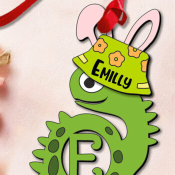 Intra απο ξύλο plywood 3mm-4mm πάχος - Πασχαλινό Dino Γράμμα E Καλάθι Όνομα Ετικέτα  Δίασταση 6x6 cm INTRAFABR-112209008 - Image 2