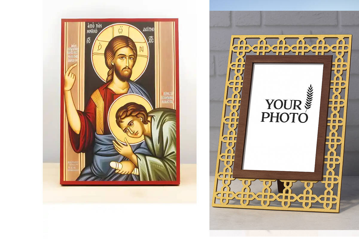 Εικόνα Ορθοδοξίας Πολυτελείας  με  σχεδιο Σταυρούς μαζι με  Βάση σε  8 χρώματα με περίγραμμα χρυσό σε ξύλο Plywood (Πλακάζ)   με  βάση Σκηνή του Ιησού Χριστού για τον Μυστικό Δείπνο, Ξύλινη Χειροποίητη Εικόνα Ελληνικού Premium Βυζαντινού Στυλ Κρεμασμένο σε ξύλινη πλάκα Θρησκευτικό θέμα Χειροποίητη Ελληνορθόδοξη εικόνα του Ιησού Χριστού, Κρεμαστή πλάκα βυζαντινής τέχνης, χριστιανική τέχνη Διάσταση 10x7 cm (3,9 x 2,8 ίντσες)  INTRAEK3kadro3211-11169