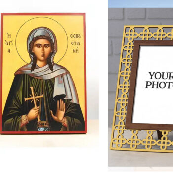 Εικόνα Ορθοδοξίας Πολυτελείας  με  σχεδιο Σταυρούς μαζι με  Βάση σε  8 χρώματα με περίγραμμα χρυσό σε ξύλο Plywood (Πλακάζ)   με  βάση Άγιος Σεβαστιανός ο Μάρτυρας, Ξύλινη Χειροποίητη Εικόνα Ελληνικού Βυζαντινού Στυλ Κρεμασμένη σε ξύλινη πλάκα Χειροποίητη Ελληνορθόδοξη εικόνα του Ιησού Χριστού, Κρεμαστή πλάκα βυζαντινής τέχνης, χριστιανική τέχνη Διάσταση 10x7 cm (3,9 x 2,8 ίντσες)  INTRAEK3kadro3211-11159 - Image 1